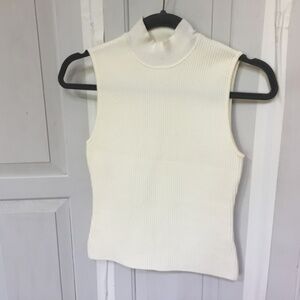 Marled White Sleeveless Mock Neck Sweater